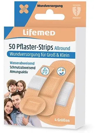 Lifemed 50 Pflaster-Strips hautfarben "Allround" 4 Größen 8 Packungen à 50 Stück = 400 Stück