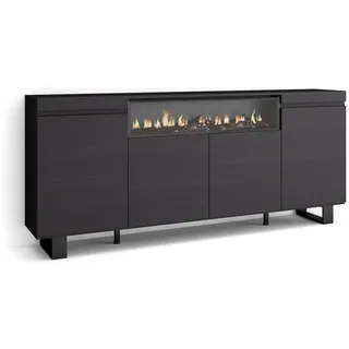 SKRAUT HOME Sideboard, Highboard, 200x35x87cm, 4 Türen, Elektrokamin. Industriedesign, Schwarz - Schwarz