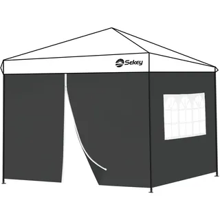 Sekey 2PCS Seitenwände für Pavillon 3x3 Wasserdicht Winterfest, Seitenwände für Pavillon Partyzelt Gartenzelt 3x3m, 1 Fenster 1 Tür, Grau (Schwarz, 1 Fenster 1 Tür)