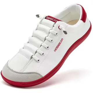 HOBIBEAR Breite Barfußschuhe für Herren und Damen, Walkingschuhe, Trailrunning-Sneaker, Null-Tropf-Sohle, leicht, bequem, weiß / rot, 44 EU - 44.5 EU Weit
