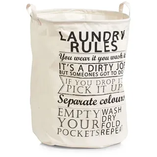 Zeller Wäschesammler Laundry Rules, Canvas, Stoff, beige, 38 x 38 x 48 cm