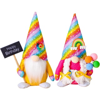 Howeet 2 Stück Geburtstagswichtel, schwedische Tomte-Zwerge, Dekoration, Geburtstagsgeschenk, handgefertigt, skandinavische Gartenzwerge, Valentinstag, abgestufte Tablett-Dekorationen