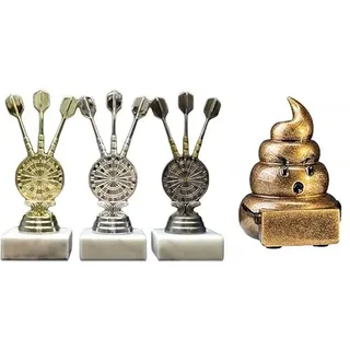 RaRu 3 Dart-Pokale (Gold, Silber, Altsilber) + 1 Kleiner Loser Pokal, mit Ihrer Wunschgravur