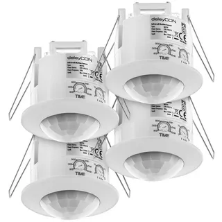 deleyCON 4X Infrarot Bewegungsmelder Unterputz Deckenmontage Innenbereich Lichtsteuerung 360° Arbeitsfeld 6m Reichweite eingebauter Lichtsensor Weiß