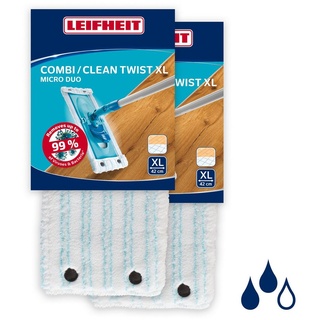 Leifheit 2er Set Wischbezug Clean Twist XL micro duo, für alle Bodenarten, Bodenwischer Ersatzbezug für Schmutzaufnahme dank 2-Faser-System, Mikrofaser Putzlappen für Fliesen und Laminat