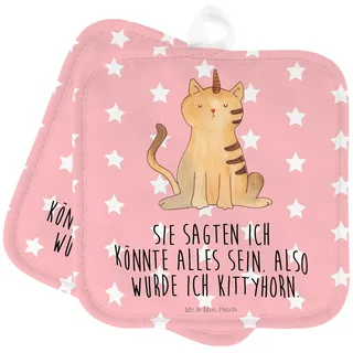 Mr. & Mrs. Panda Topfuntersetzer Einhorn Katze - Geschenk, Einhornkatze, Topflappen lustig, Topflappenset, Topflappen 2er Set, Ofenhandschuhe,