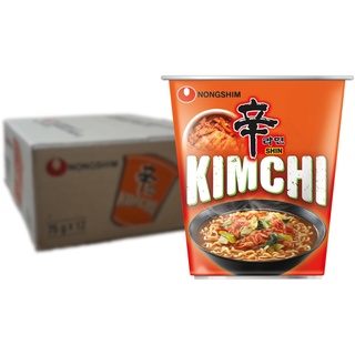 Nong Shim Instantnudeln Kimchi Ramen – Koreanische Ramen Cup Suppe - schnelle Zubereitung – 12er Vorteilspack à 75g