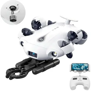 4K Kamera Unterwasserdrohne FIFISH V-EVO, AI Vision Lock 360° omnidirektionale Bewegung Unterwasser ROV mit Tiefenhaltung, ROV Roboter mit VR Kontrolle (Standard (Removable SD Card) + Arm Pack)