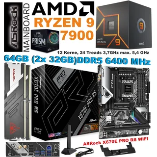 Aufrüstkit AMD Ryzen 9 7900 ASRock X670E PRO RS WIFI 64GB DDR5 6400MHz Bundle