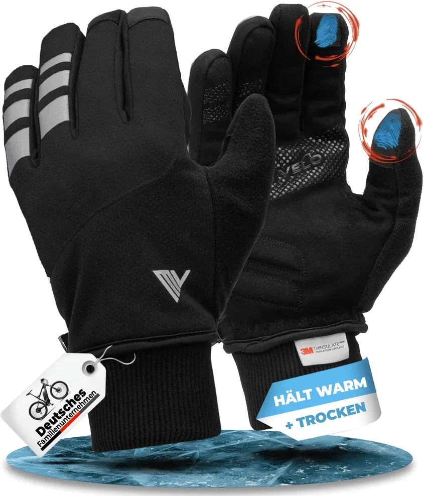 Fahrradhandschuhe Winter mit Thermo-Fleece „THERMO-FIT“ - Schwarz - L - Bestseller,oft gekauft,Zubehör