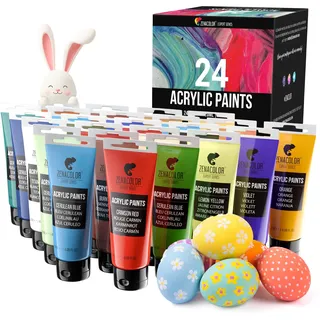 Zenacolor - Set mit 24 Acrylfarben - 24 Tuben 120ml, 24 Farbtöne, Farbe für Holz, Leinwände, Bastler-/Künstlerbedarf, für Erwachsene