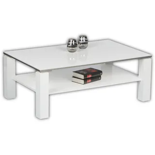 Stella Trading ROMY Moderner Couchtisch weiß Hochglanz - geräumiger Sofatisch mit zwei Ebenen für Ihren Wohnbereich - 110 x 41 x 70 cm (B/H/T)