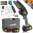 MASKO Akku-Kettensäge Mini Kettensäge 800W Elektrische Motorsäge mit Automatischem Ölsystem, Inkl. Koffer, 2x 4000mAh Akkus, 2x extra Ersatzketten & Handschuhe, 8000mAh Handkettensäge für Astschnitte & Holzarbeiten schwarz