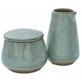 Loberon Zuckerdose und Milchkännchen Biarré Handgetöpferter Charme, Mediterrane Anmutung, Küchenutensilien, Geschirr, Tischaccessoires, Steinzeug, türkis/braun