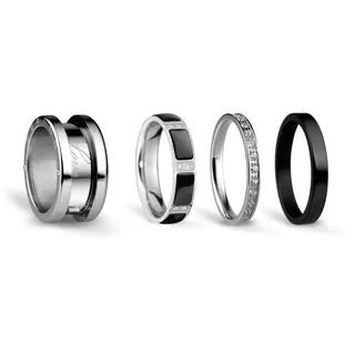 BERING Austauschbar Ring Set für Damen in Silber & Schwarz mit einzigartigem Twist- & Change System, 8