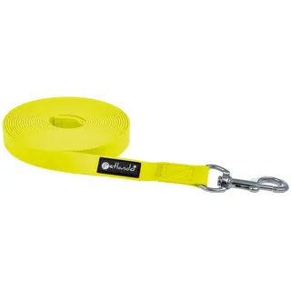 Petlando Schleppleine Trekking Such- und Trainingsleine für Hunde, für Ausbildung, extrem belastbar, viel Bewegungsfreiheit, einfache Reinigung – 5m x 1,5cm, gelb