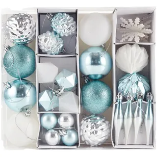 Heitmann-Deco HEITMANN DECO 29er Set Christbaumkugeln Sortiment - Weihnachtsschmuck türkis siber weiß zum Aufhängen - Kunststoff Christbaumschmuck türkis weiß Silber
