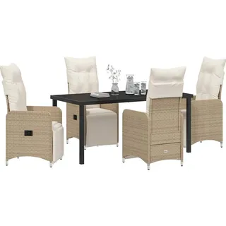 vidaXL 5-teiliges Gartentisch-Set mit Kissen Beige Poly-Rattan
