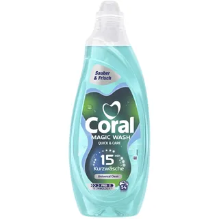 Coral Magic Wash Quick & Care Waschmittel Universal Clean Flüssigwaschmittel für 15 Minuten Kurzwäsche mit PRO-S Technologie 54 WL