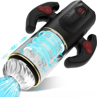 Masturbieren für Männer Elektrisch mit Zwei Haltegriffen, Masturbator Sex Spielzeug für die Männer Solo mit 9 Saugmodi sowie 9 Stoß- und Rotationsmodi, Sexspielzeug Taschenmuschi Masturbatoren