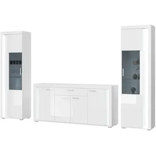 inn.furn Wohnwand Weiß Hochglanz 3-teilig 332 cm mit Soft-Close Sunroof