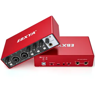 USB Audio Interface, EBXYA 24-Bit/192 kHz USB Soundkarte für Mac, PC, Phone, Mit MIC/XLR/Line Eingängen, High Fidelity XENYX Mic Preamps für Recording, Streaming und Podcasting(Rot)