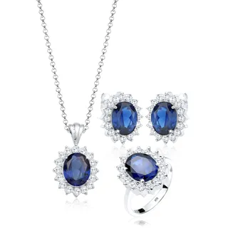 Schmuckset ELLI "Elli Schmuckset Saphirblau Zirkonia 925 Silber", blau (blau, blau), Schmuck-Sets, Damen, 56,mit Stein, Silber 925 (Sterlingsilber)