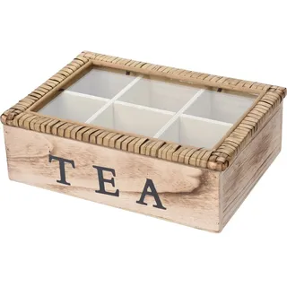 Teekiste Holz Teebox Glasdeckel Tee Kiste Teekasten Teebehälter (6 Fächern)