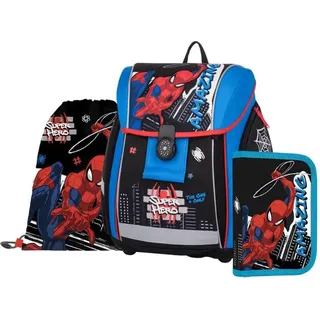 Spiderman Magnetverschluss Ergonomische Schultasche mit Stifthalter und Turnbeutel, Premium Light, Amazing Spiderman