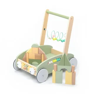 UMU® Holz 5-in-1 Lauflernwagen für Kleinkinder mit gummierten Rädern, Lauflernhilfe/Laufwagen für Kinder mit Activity Center (Sortieren & Bauen mit Blöcken, Perlenspiel usw.), Baby Walker - Gehhilfe