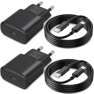 25W USB C Ladegerät Ladekabel für Samsung Galaxy S25 S24 S23 S22 S21 Ultra S20fe A56 A55 A54 A53 A52 A51 A50 A33 A22 A16 A13/Tablet,2Pack 2M Schnellladekabel mit Schnellladegerät Fast Charger Netzteil