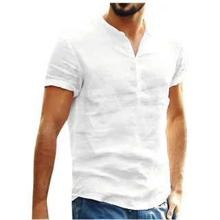 Dasongff Leinenshirt Herren Tshirts Sommer Baggy Baumwolle Leinen Einfarbig Kurzarm T Shirts Tops Mode Freizeit Hemden (Beige, M)