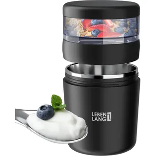 LEBENLANG 650ml Müslibecher To Go mit Löffel - Mit Isolierender Edelstahlinnenwand I Müslibox Joghurtbecher Müslibecher to go Kinder & Erwachsene Becher für Porridge Joghurt Müsli & Cornflakes