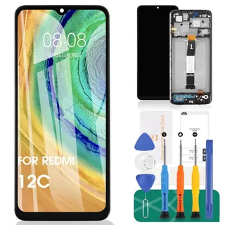 SRJTEK Für Xiaomi Redmi 12C LCD-Display für Xiaomi Redmi 12C Bildschirm Ersatz 22120RN86G Touch Digitizer Montage Reparatur-Sets (schwarz, mit Rahmen)