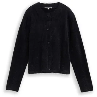 TOM TAILOR DENIM Damen Cardigan aus Federgarn, schwarz, Uni, Gr. XL