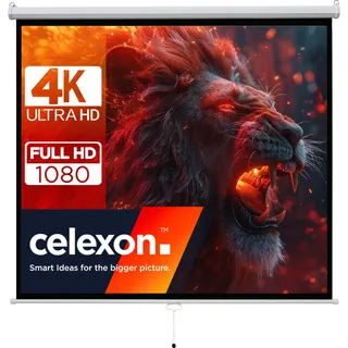 Celexon basic Heimkino- und Business manuell ausziehbare Rollo-Leinwand - einfache Montage und Bedie 1:1 Leinwand, Weiss