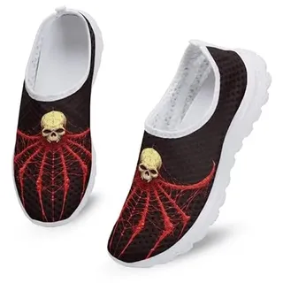 Kuiaobaty Gothic Art Wanderschuhe für Damen und Herren, Slip-On-Lauf-Sneaker, modische Loafer, lässige Turnschuhe für die Arbeit, Totenkopf-Spinnennetz, 40.5 EU - 41 EU