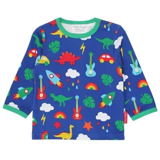 Toby Tiger Langarmshirt mit Dino und Auto Print in blau | Gr.: 80