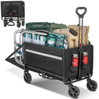 HOMECALL Bollerwagen Handwagen Klappbar, mit Aufbewahrungstaschen, bis 150KG, 120L