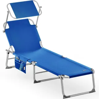CASARIA Sonnenliege Klappbar Wetterfest Alu Gartenliege mit Dach Liegestuhl Blau
