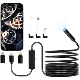 Vevor Endoskopkamera mit Licht, 1920P HD-Endoskop für Android & iOS, Inspektionskamera mit 8 LED-Leuchten & 5 m langem Kabel, 2-fachem Zoom, wasserdichte IP67-Kanalkamera für Auto & Sanitär