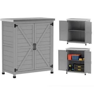 Outsunny Gartenschrank Grau Holz, 43x92x79 cm, Aufbewahrung & Schutzhüllen, Geräteschuppen