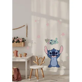 KOMAR Wandtattoo - Disney Lilo and Stitch Lifesize - Größe 50 x 70 cm - Wandsticker, Kinderzimmer, Wanddekoration, Blau,grün,rosa