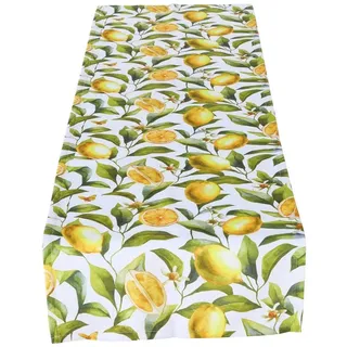Boltze Tischläufer ZITRONELLA, Weiß - Gelb - Grün - 40 x 140 cm - Zitronenmotive