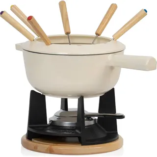 Mahlzeit Gusseisen Fondue Set für 6 Personen, 2 L, emailliert, mit Brenner und Gabeln -