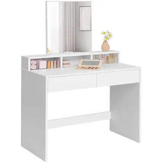 VASAGLE Schminktisch weiß rechteckig, Wangen-Gestell weiß, 80,0 x 40,0 x 140,0 cm