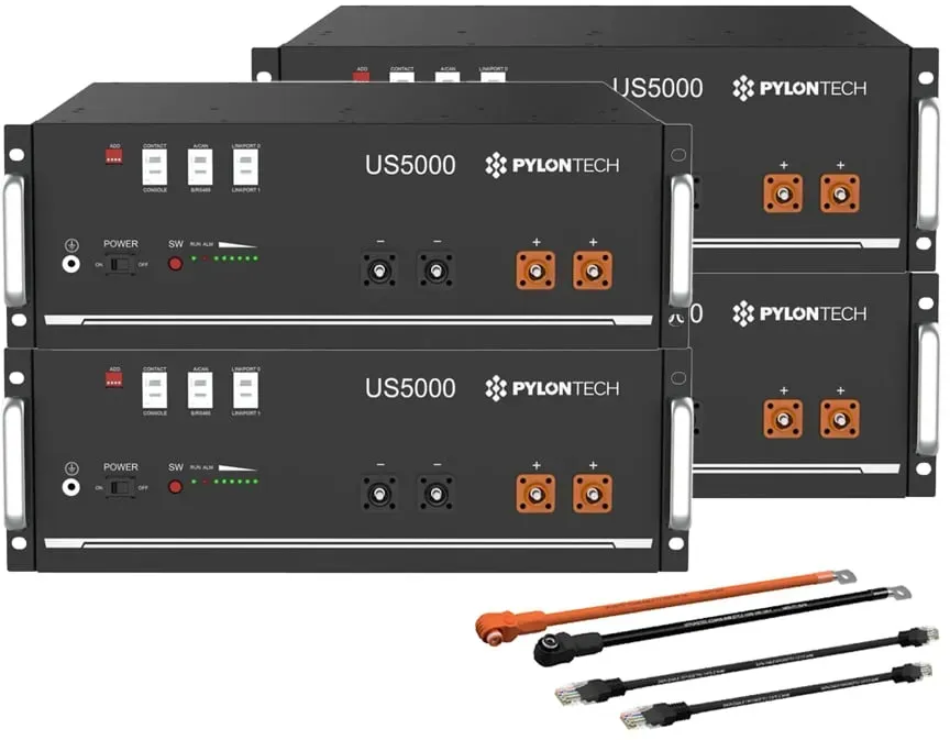 Pylontech 4x US5000 LiFePO4 Batterie 19,2kWh mit Wechselrichter-Anschlusskabelset - 0% MwSt. (gemäß§12 Abs.3 UstG**)