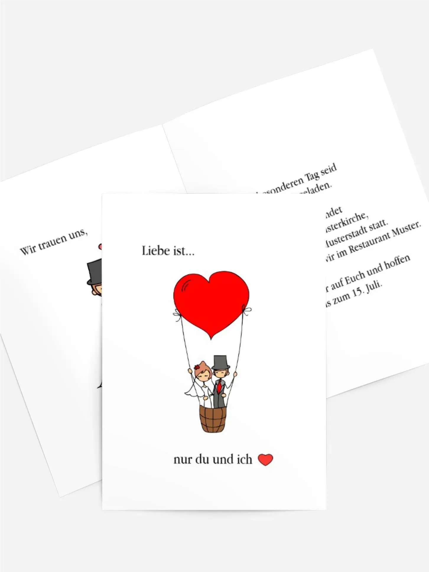 Karten zur Hochzeit selbst gestalten mit Spruch und Fotos im Onlinedesigner bei Meine-Kartenmanufaktur.de