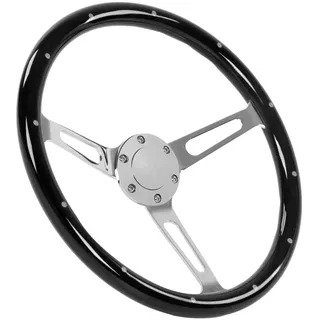 Cuifati Universal 380 Mm 15 Zoll Klassisches Oldtimer-Lenkrad, Walnussgriff, 3 Speichen, Genietet, 6 Löcher, Auto-Modifikationszubehör, Auto-Innenausstattung