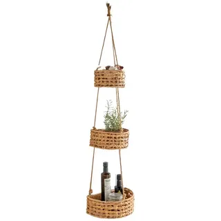 Dekoleidenschaft Hängeetagere Wasserhyazinthe mit 3 Körben, 90 cm hoch, Obstkorb hängend, Hängekorb, Gemüsekorb, Obst-Etagere, Hängeobstkorb zur Wandmontage, Obsthängekorb, Küchenampel